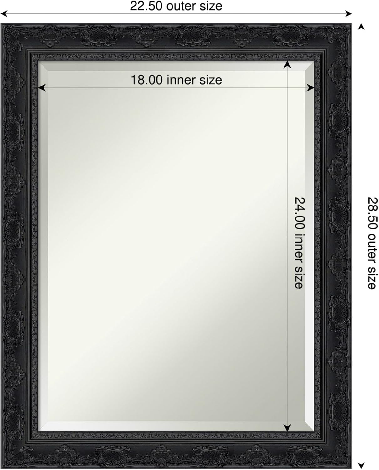 Amanti Art Bathroom Mirror for Over Sink, 29x23 Filigree Gloss Black Rectangle Vanity Mirror, Medium Traditional Frame, Hangs Horizonally and Vertically, Bathroom Wall Decor, Beveled Edge