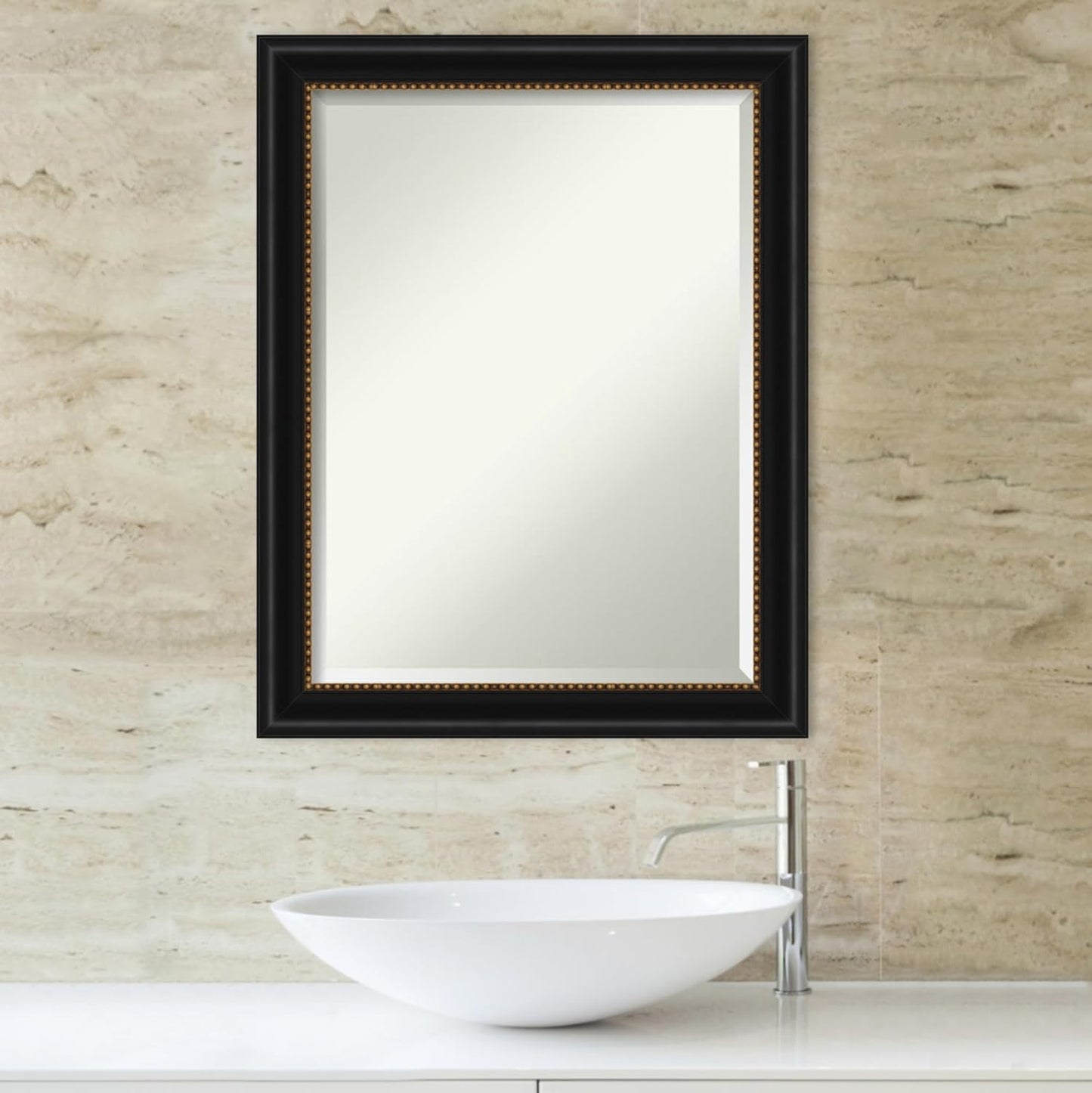 Amanti Art Black Bathroom Mirror for Over Sink, 28x22 Manhattan Black Rectangle Vanity Mirror, Medium Traditional Frame, Hangs Horizonally and Vertically, Bathroom Wall Decor, Beveled Edge
