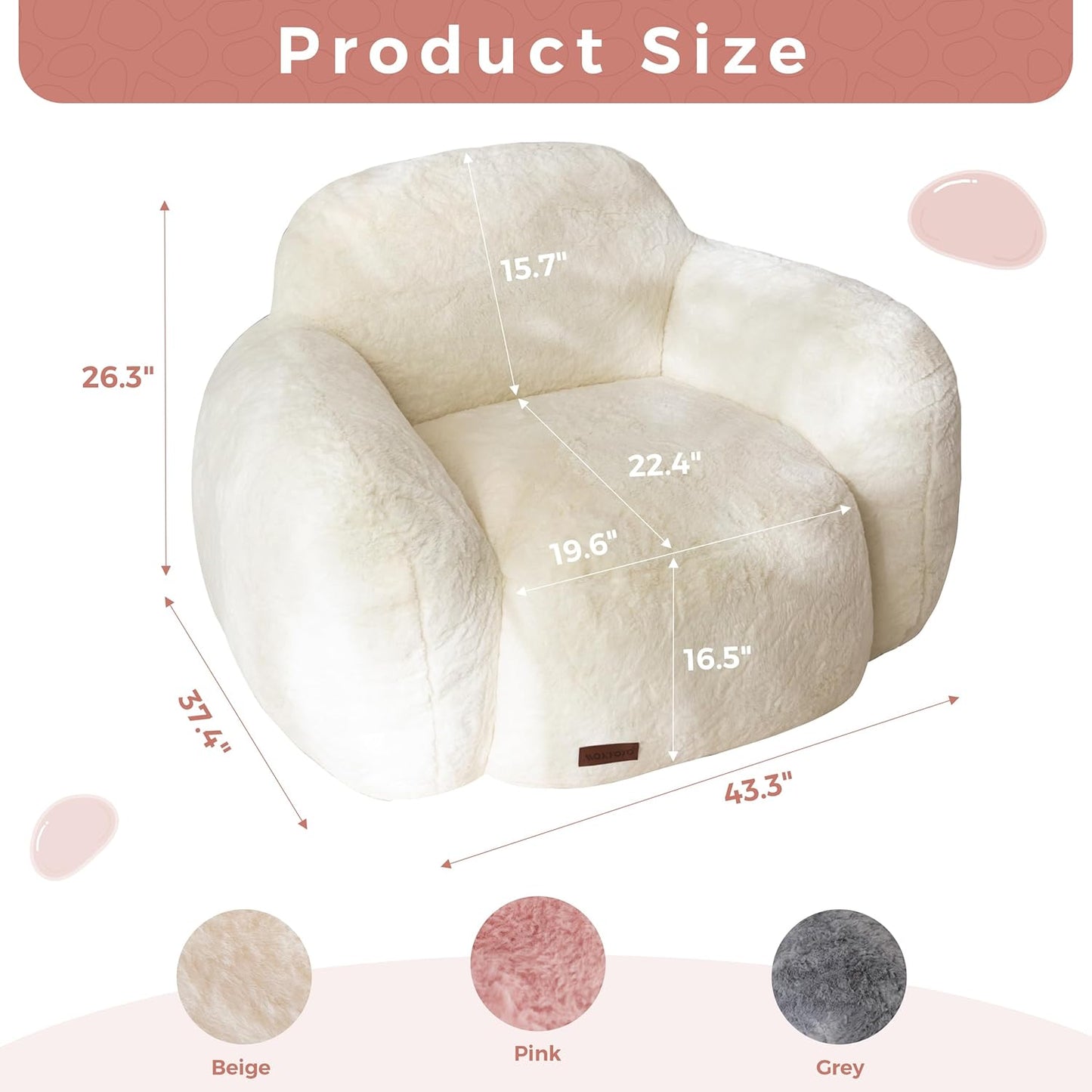 MAXYOYO Bean Bag Chair, Comfy Pebble Shaped Single Bean Bag Sofa for Adults, Stuffed Floor Sofa with Supportive Backrest & Armrests, Modern Faux Fur Accent Chair for Living Room & Bedroom, Beige