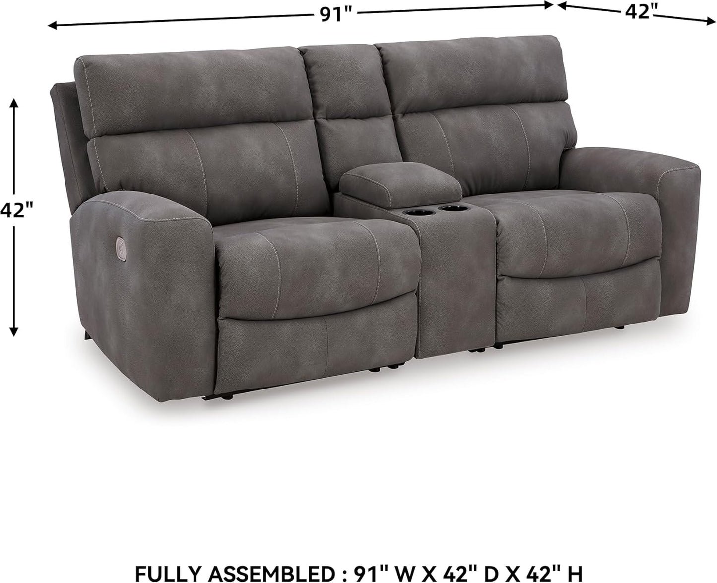 Signature Design by Ashley Next-Gen DuraPella Contemporary Faux Leather Modular Wall Hugger 3-Piece Power Reclining Sectional Loveseat with Console, Adjustable Headrest and USB Ports, Gray