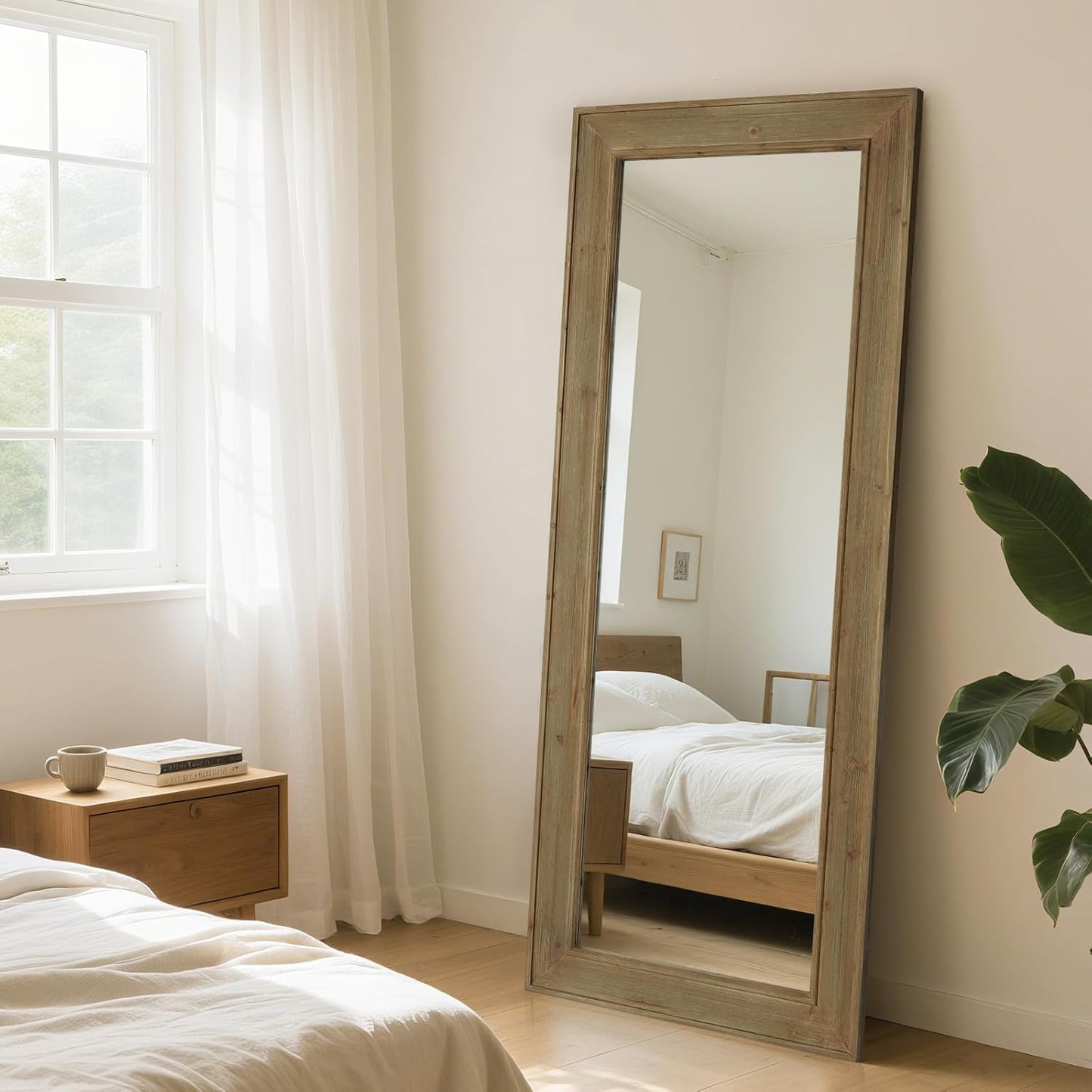 WallBeyond Full Length Mirror Rustic Wood Framed, 27 x 67 inch Farmhouse Wall Mounted Mirror Full Floor Mirror Hanging or Leaning Against Wall, Natural