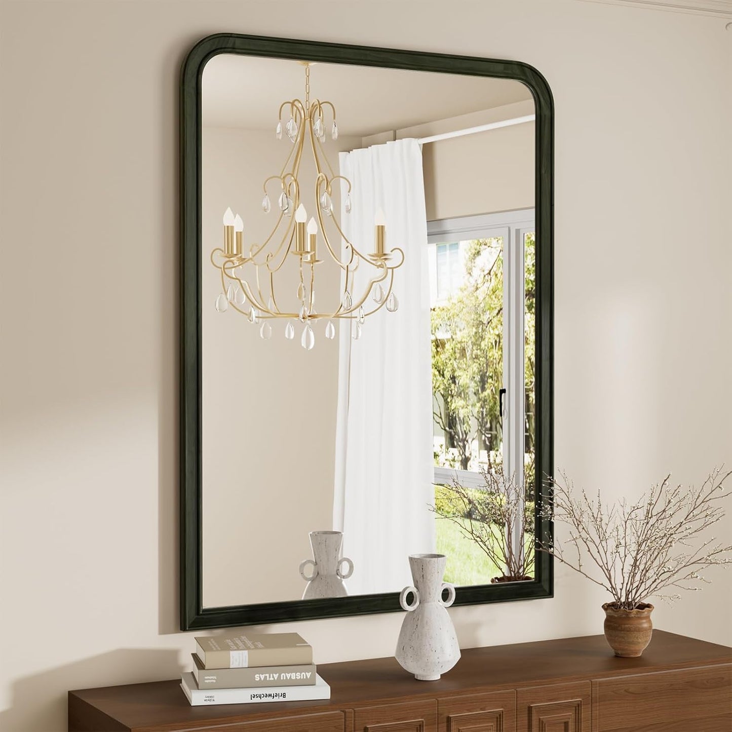 WallBeyond Black Wood Bathroom Mirrors for Wall Mounted, 30" x 40" Rustic Wood Frame Wall Mirrors Decorative for Living Room or Bedroom Vanity Mirror (Horizontal/Vertical Black)