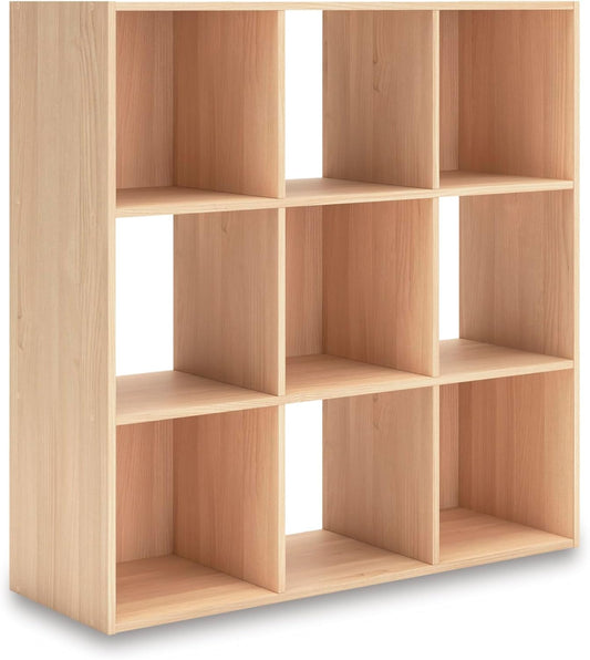 Signature Design by Ashley Piperton Contemporary 3-Tier Floor Standing 9 Cube Organizer for Living Room, Light Brown