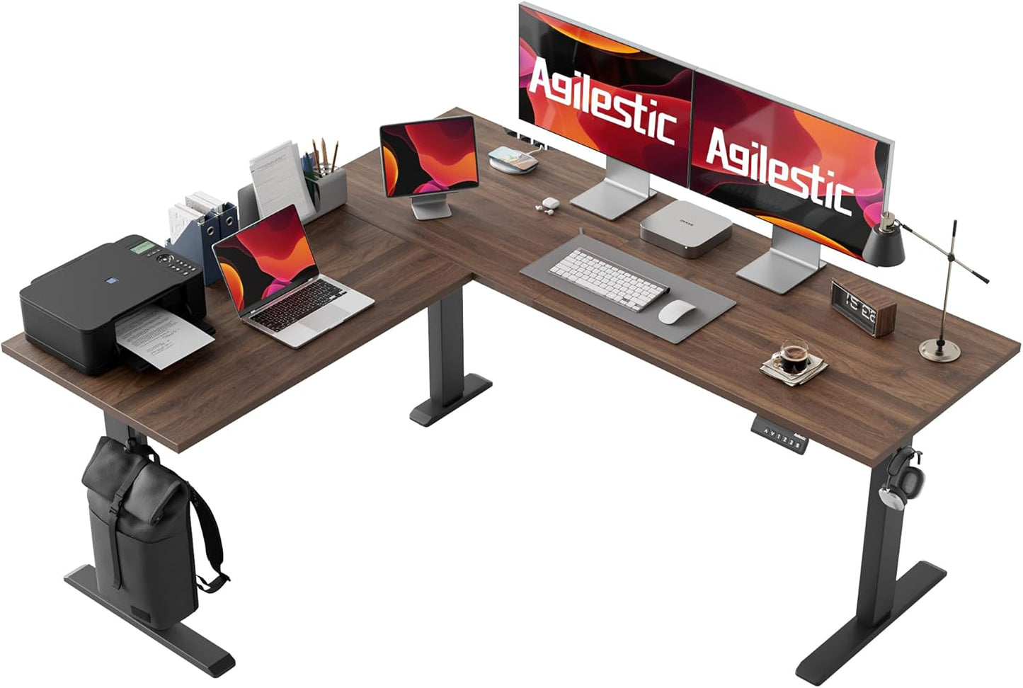 Agilestic 63 x 55 Inch L Shaped Standing Desk Adjustable Height, Corner Standing Desk, Sit Stand Up Computer Table, Splice Board, Dark Walnut