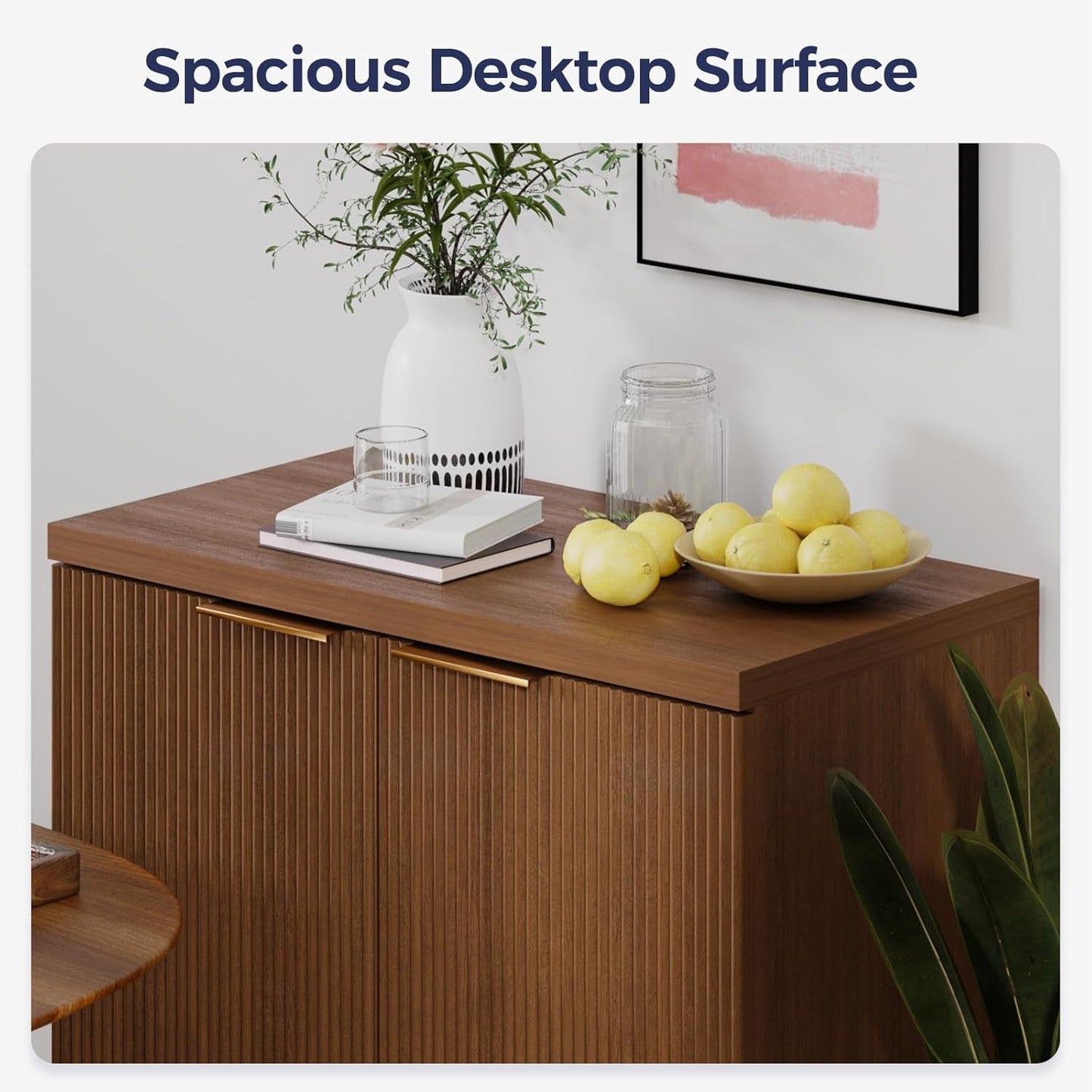 Fluted Buffet Cabinet – Modern Wood Sideboard with 2-Doors & Shelves, Multifunctional Storage Cabinet & Credenzas for Entryway, Dining & Living Room, Walnut