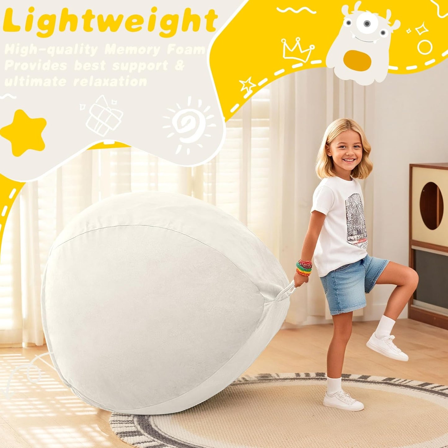 HABUTWAY 2FT Bean Bag Chair, 2' Beanbags Small Bean Bag Chairs with Filling, Teardrop Bean Bag Chair Luxurious Velvet Ultra Soft Fur with Removable Cover (Beige)