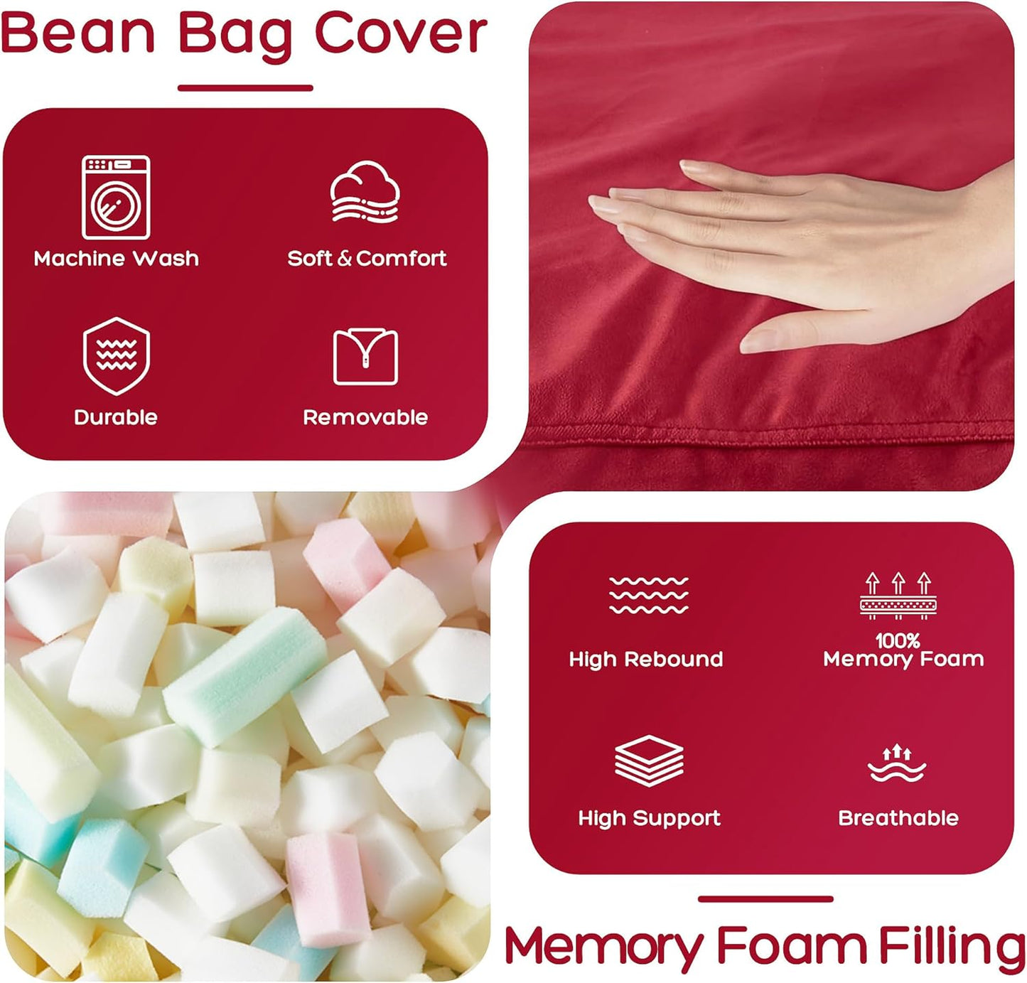 HABUTWAY Bean Bag Chair: Giant 4' Memory Foam Furniture Bean Bag Chairs for Adults with Microfiber Cover 4Ft (Red)