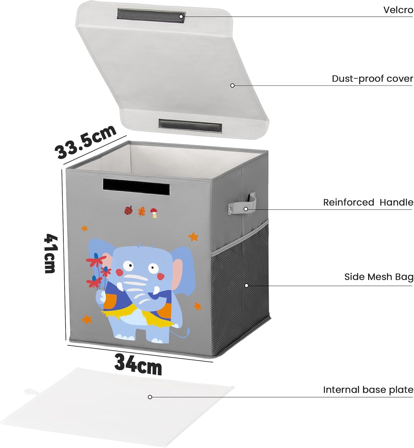 40L Large Toy Storage Box with Lid, Large Toy Box Chest for Kids, Girls and Boys, Nursery Room and Living Room, 13"x13" x16" (grey-animal)