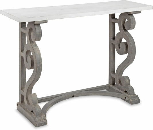 Kate and Laurel Wyldwood Solid Wood Farmhouse Console Table, Distressed White and Rustic Gray