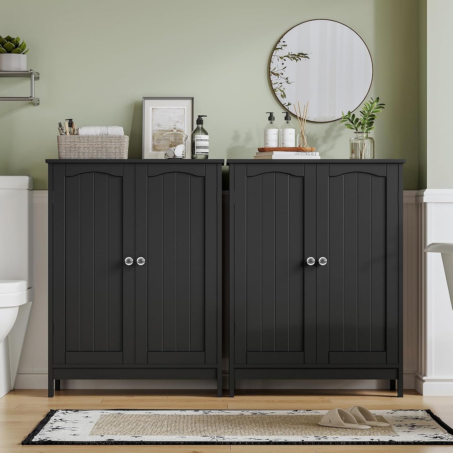 Iwell Bathroom Cabinet, Bathroom Storage Cabinet with 2 Doors & 3 Shelves, 3 Heights Available, for Living Room, Entryway, Kitchen, Home Office, Black