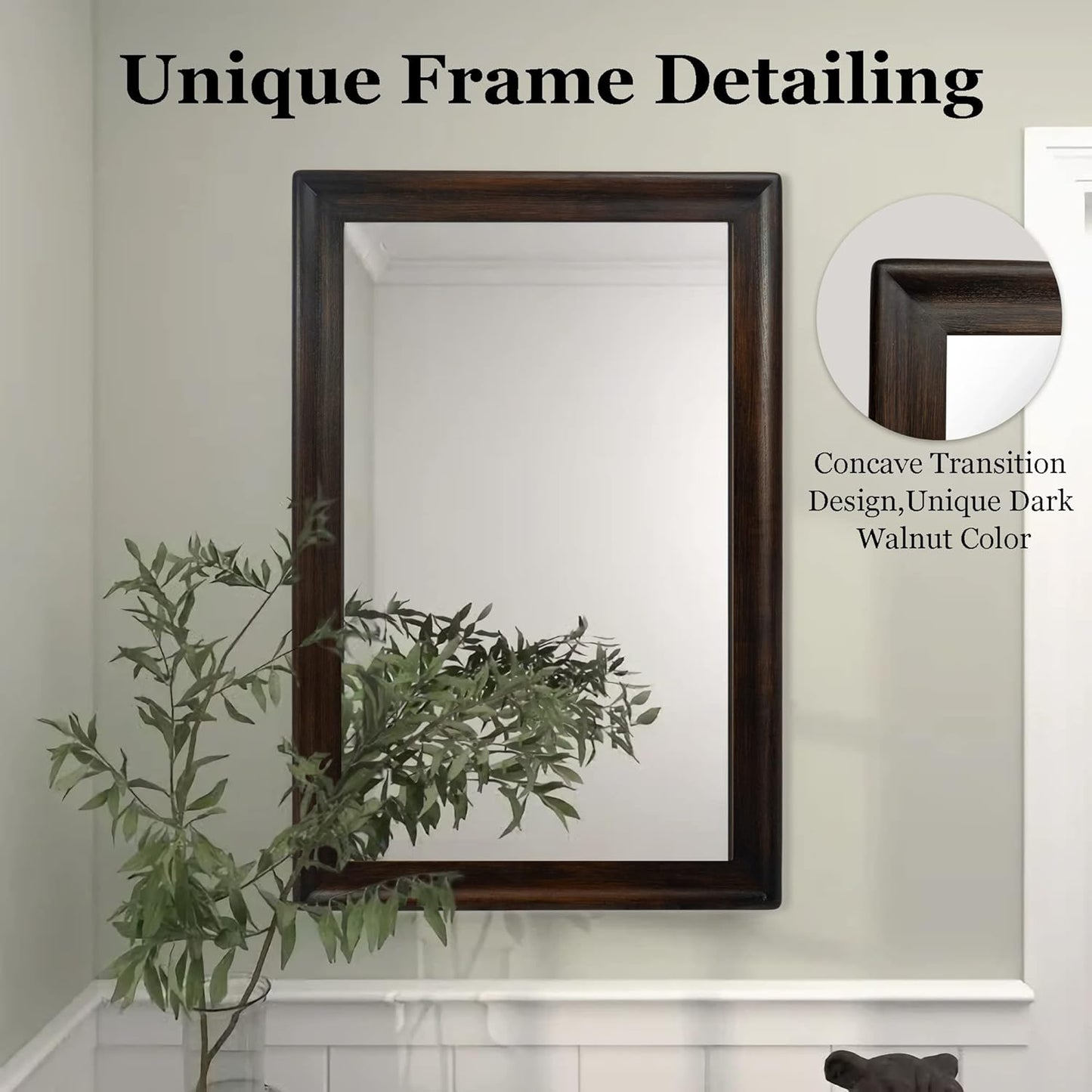 CULER Rustic Wood Wall Mirror for Bathroom,Rectangle 24 x 36 inch Hanging Black Mirrors with Wooden Frame for Living Room,Bedroom,Entryway(Dark Walnut)
