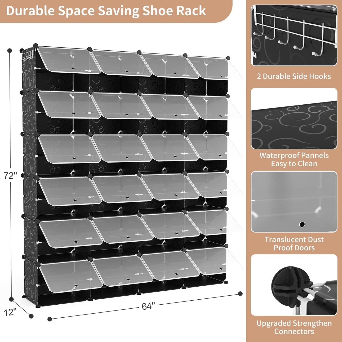 ROJASOP Shoe Storage Cabinet, 12-Tier Shoe Organizer 96 Pairs Extra Large Plastic Shoe Rack with Covers Portable Shoe Rack Organizer with Doors Big Shoe Rack for Closet Entryway Bedroom