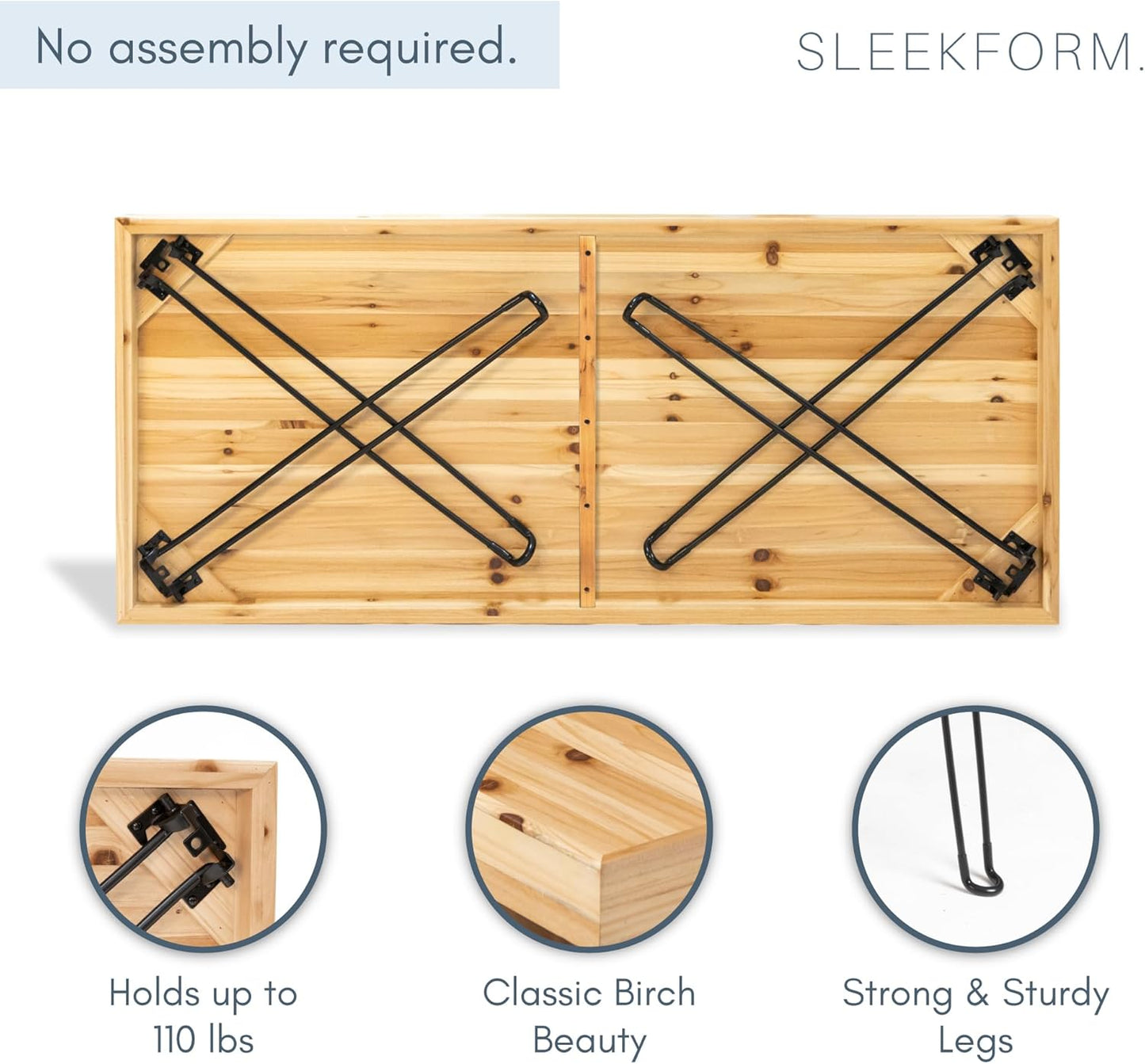 Sleekform Wooden Folding Desk - Small Folding Table Portable with Collapsible Hairpin Legs - Wood Foldable Desks for Small Spaces - Space Saving Portable Computer Desk - Birch