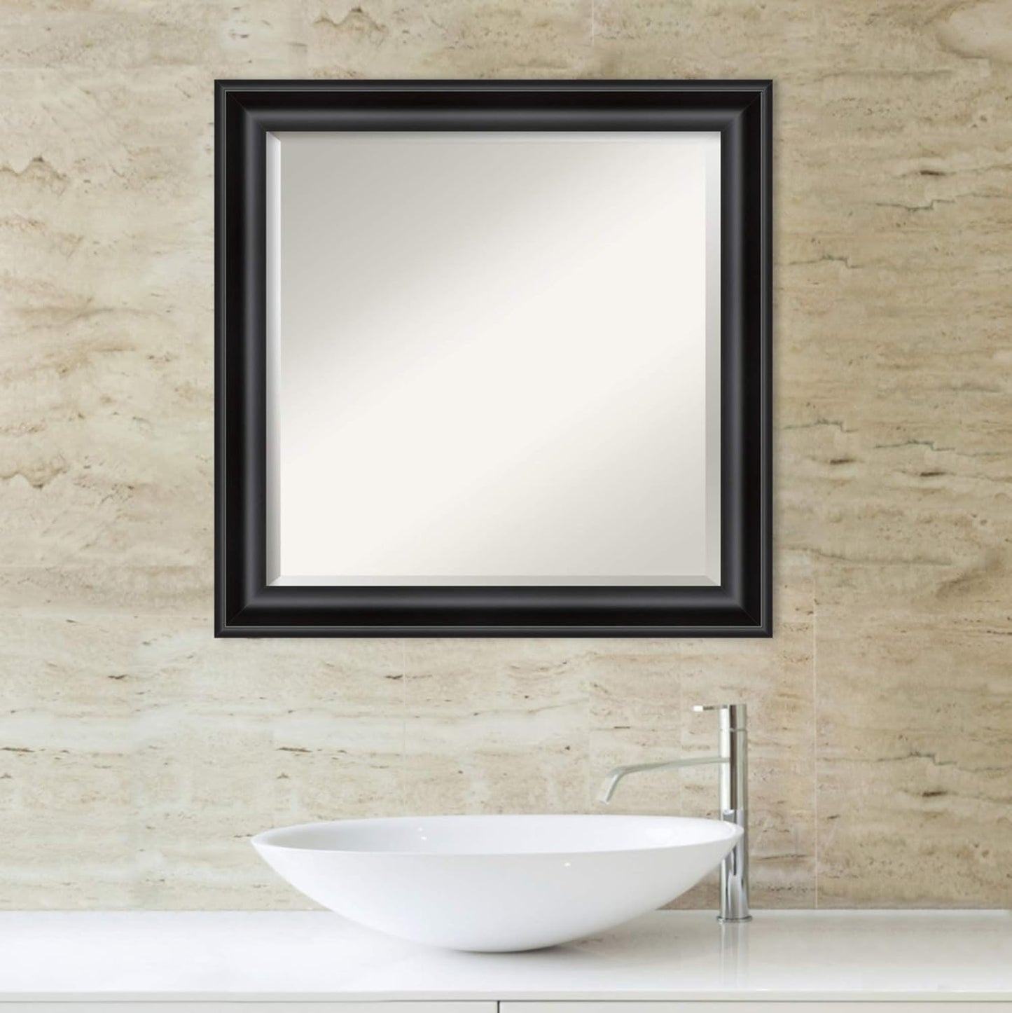 Amanti Art Black Bathroom Mirror for Over Sink, 24x24 Grand Black Narrow Square Vanity Mirror, Medium Casual Frame, Hangs Horizonally and Vertically, Bathroom Wall Decor, Beveled Edge