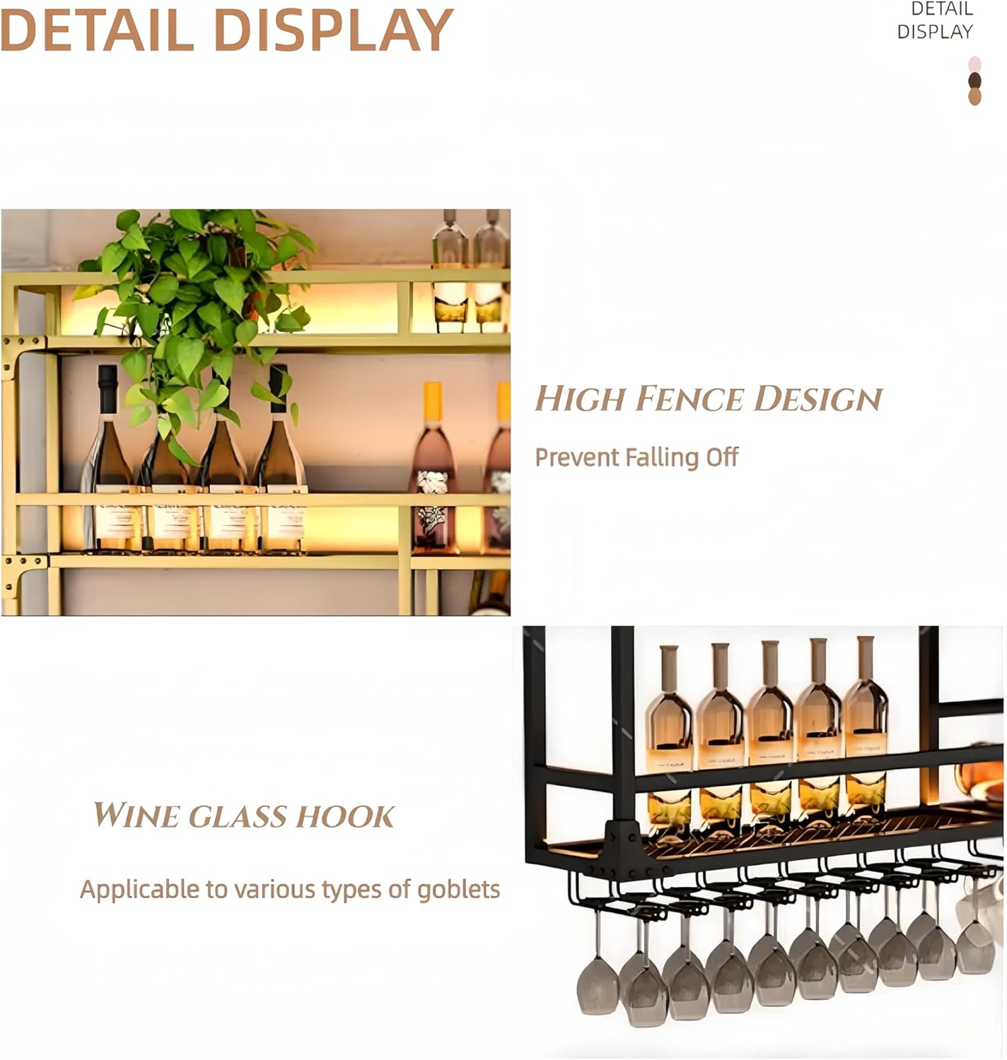 Metal Wall-Mounted Wine Rack with LED Light - 3 Tier Wine Storage Display Rack with Glass Holder - Space-Saving Bottle Display Shelf for Home Bars, Dining Rooms(Black, 59in/150cm)