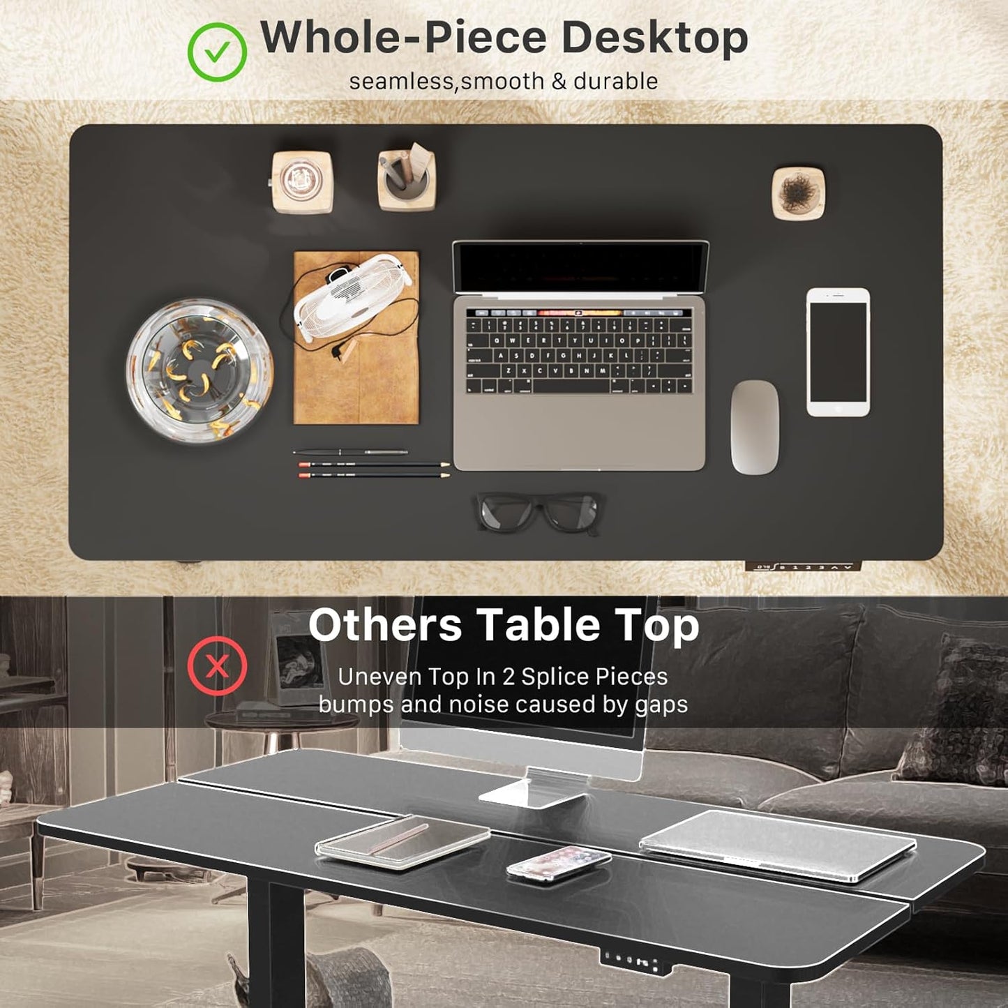 JOY worker Small Electric Standing Desk, 40" x 20" Whole Piece Height Adjustable Desk with Memory Controller, Black Sit to Stand Workstation for Home Office