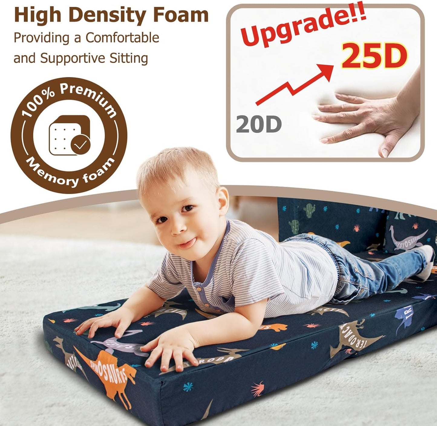 Kids Couch, 2-in-1 Kids Fold Out Couch, Convertible Kid Sofa to Lounger for Girls and Boys, Soft Toddler Chairs Comfy 1-3 Years Old (Dinosaur)