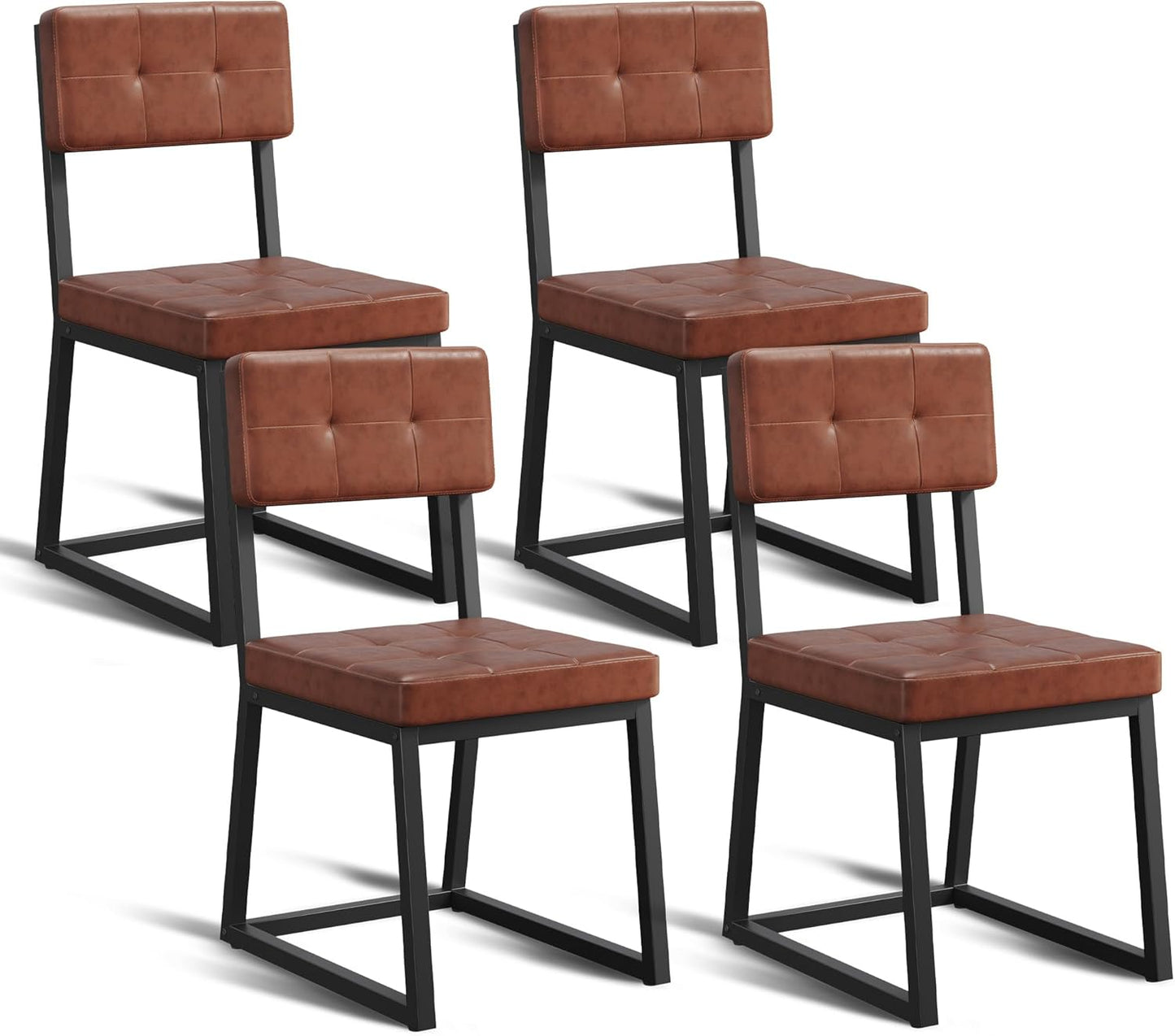 DWVO Modern Dining Chairs Set of 4 Brown Upholstered Kitchen Chairs with Faux Leather Cushion Seat and Heavy Duty Metal Leg for Kitchen Living Room Restaurant, Brown