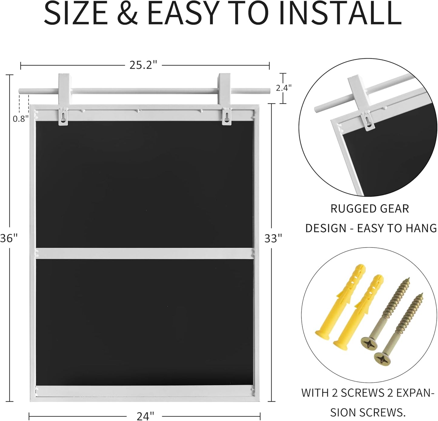 24x36 Inch Rectangle Bathroom Vanity Mirror for Wall Mounted Over Sink Farmhouse Rustic White Frame Barn Door Mirrors Foyer Entryway Decor