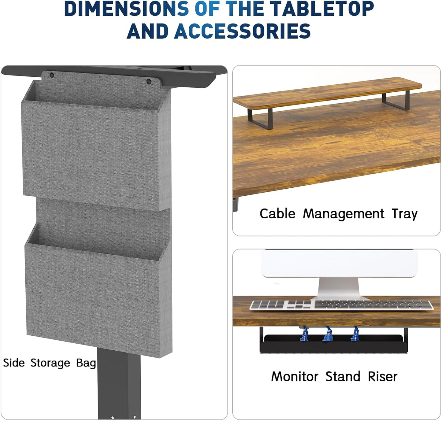 Whole Piece 1-Inch Thick Standing Desk with Side Storage Bag, Cable Management Tray, Monitor Stand Riser, Electric Adjustable Height Rising Table, Ergonomic Office Computer Desks 47.2x23.6 Inch