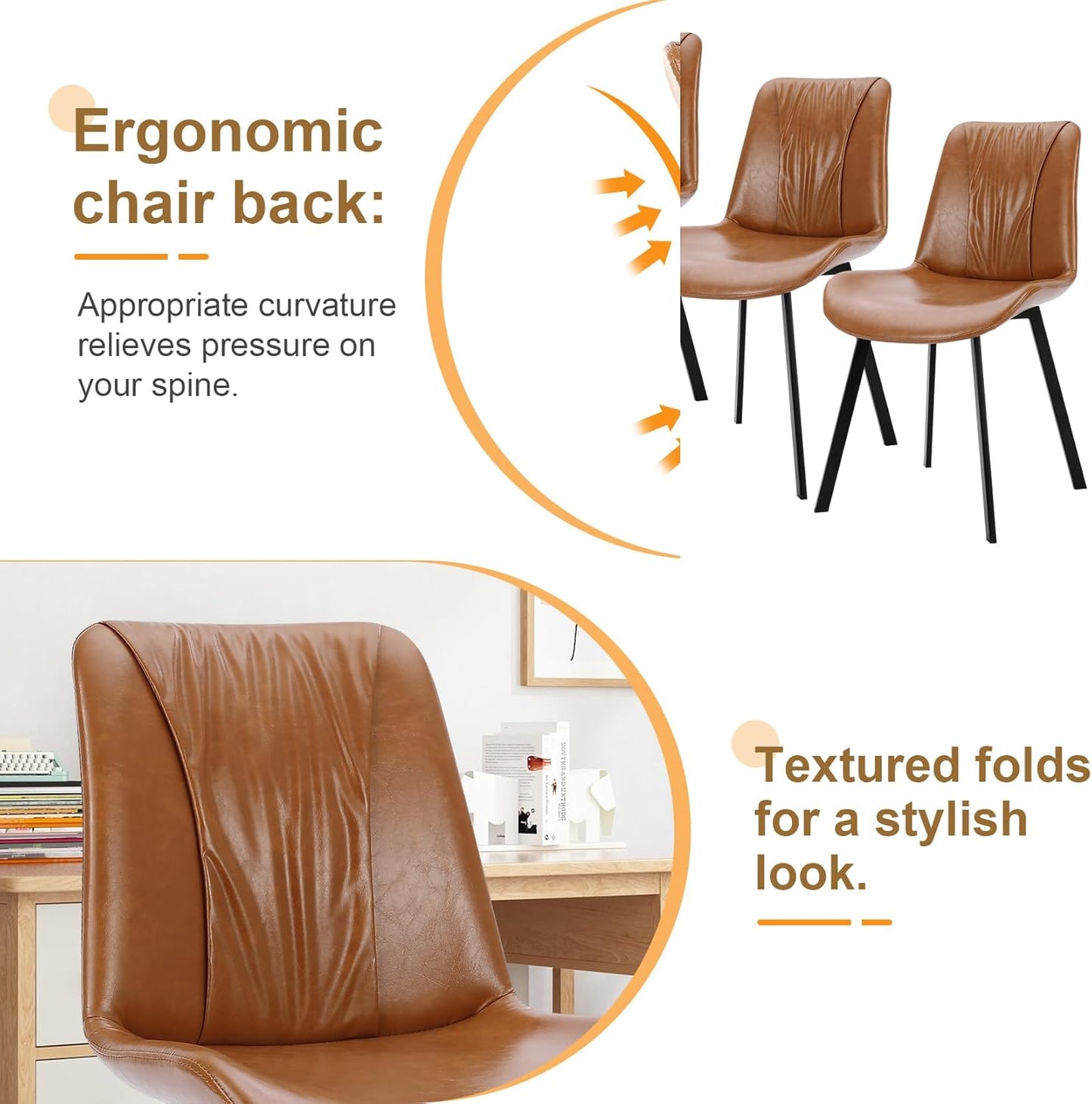 Upholstered Dining Chairs Set of 4, Modern Kitchen & Dining Room Chairs, Faux Leather, Sturdy Metal Legs, for Living Room, Cafe & Restaurant- Brown