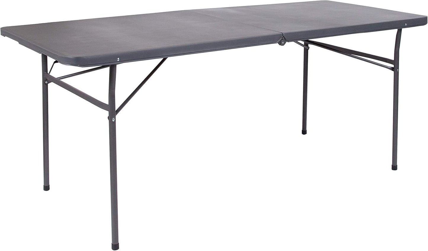 Flash Furniture 6' Rectangular Plastic Folding Event Table with Carrying Handle, Bi-Fold Portable Banquet Table for Indoor/Outdoor Events, Dark Gray