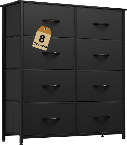 DWVO Fabric Dresser for Room, Tall Storage 8 Drawers, Black Dresser & Chest of Drawers, Storage Drawer Organizer for Closet, Living Room