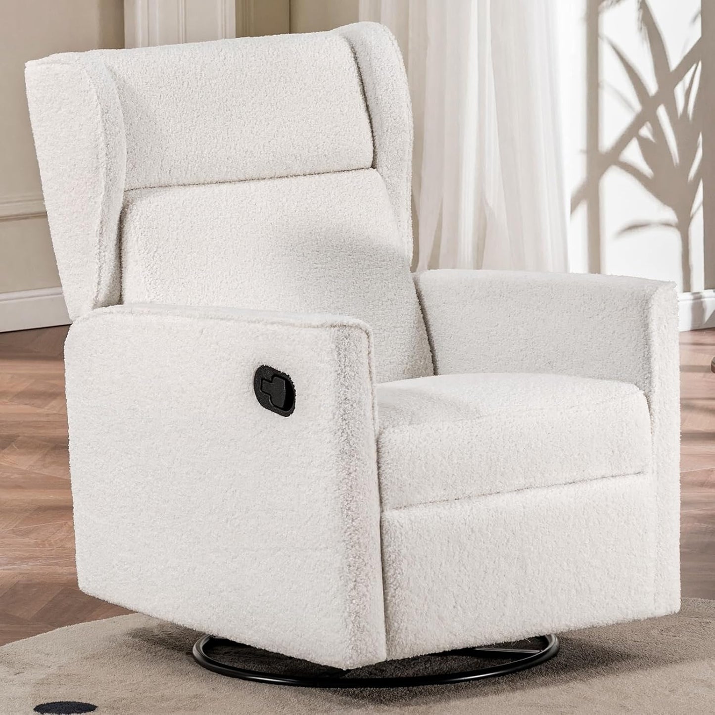 COMHOMA Nursery Rocking Chair Teddy Upholstered Swivel Rocker Recliner Manual Glider Reclining Chair for Living Room Bedroom Offices (Beige, 1 PCS)