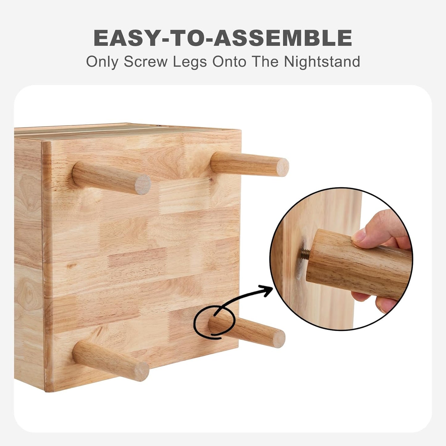 Uniclinens Nightstand with 2 Drawers Storage, 19" Modern Solid Rubberwood Bedside Table for Bedroom, Sofa Side Table End Tables Living Room, Natural