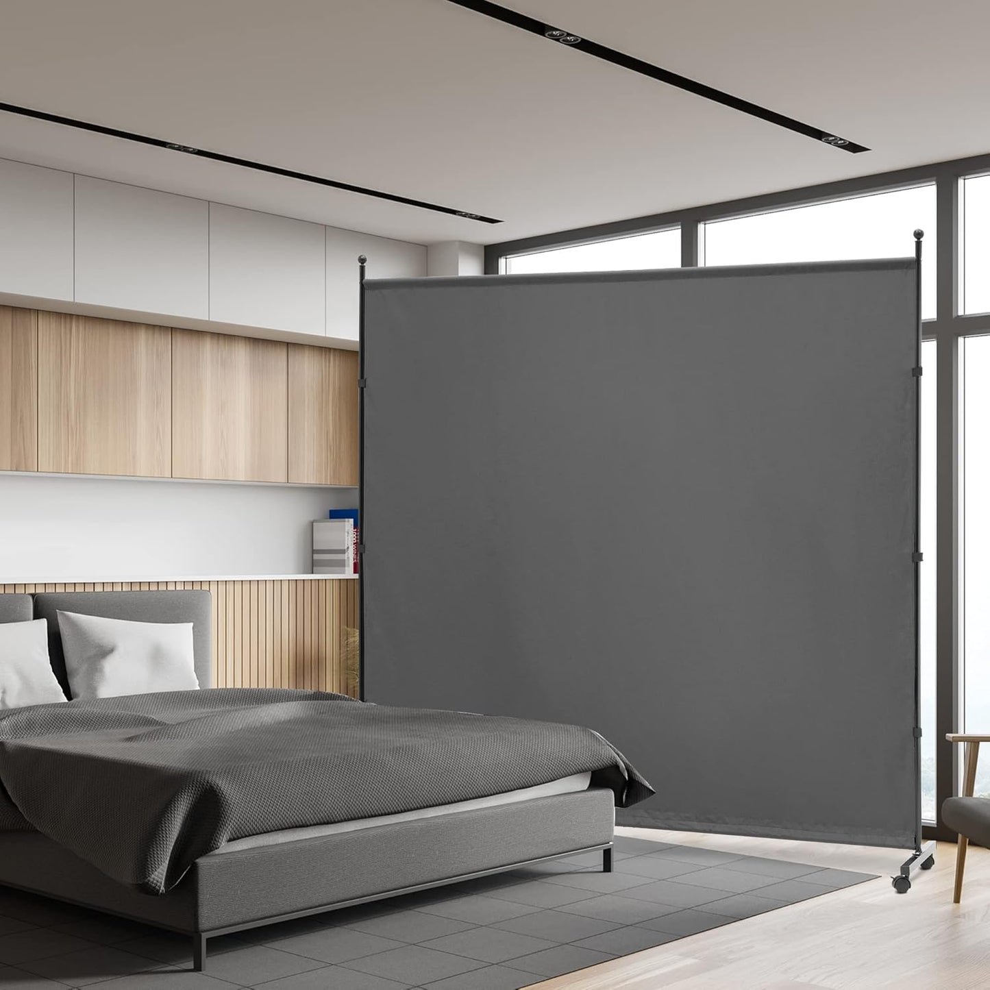 6FT Single Panel Room Divider with Wheels,Rolling Fabric Room Dividers for Partition Privacy Screens,Freestanding Wall Divider for Home Office,Restaurant,Hospital(Grey)