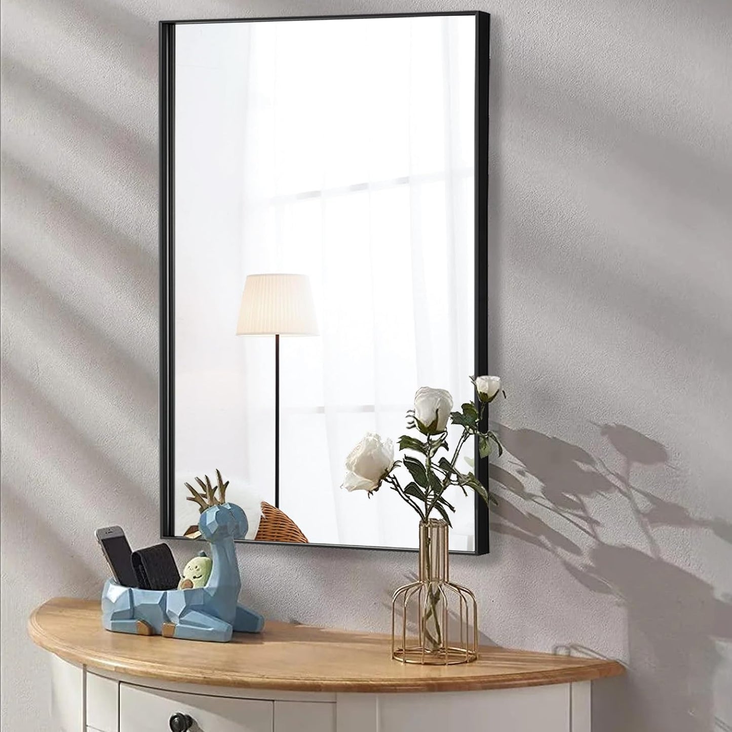 20x36 Inch Black Bathroom Mirror for Wall, Aluminum Frame Rectangle Rectangular Vanity Mirror, Modern Large for Bedroom, Living Room, Horizontal or Vertical