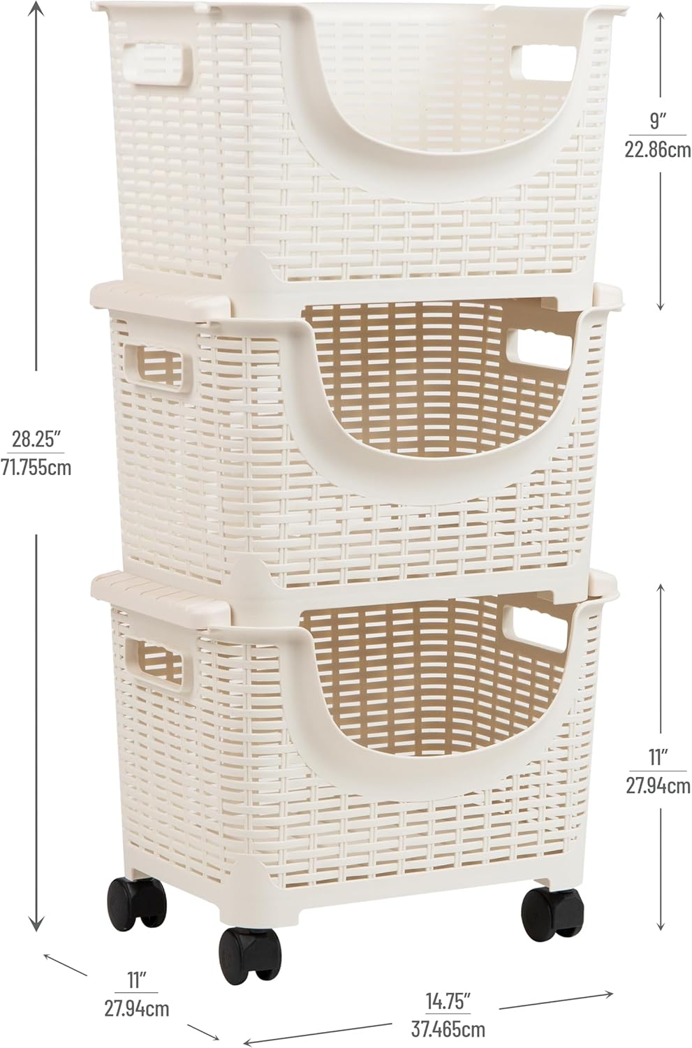 Mind Reader Plastic Storage Cart, Kitchen Storage, Rolling, Toy Storage, Laundry, Kitchen, 14.75" L x 11" W x 28.25" H, Ivory