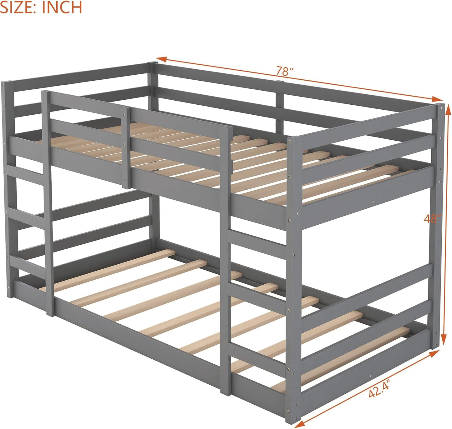 Ball & Cast Twin Over Full Bunk Bed with Two Drawers,Convertible Solid Wood Bed Frame with Ladder & Full Length Guardrails, Detachable Bunk Beds for Kids,Teens,Space Saving, No Box Spring Needed,Grey