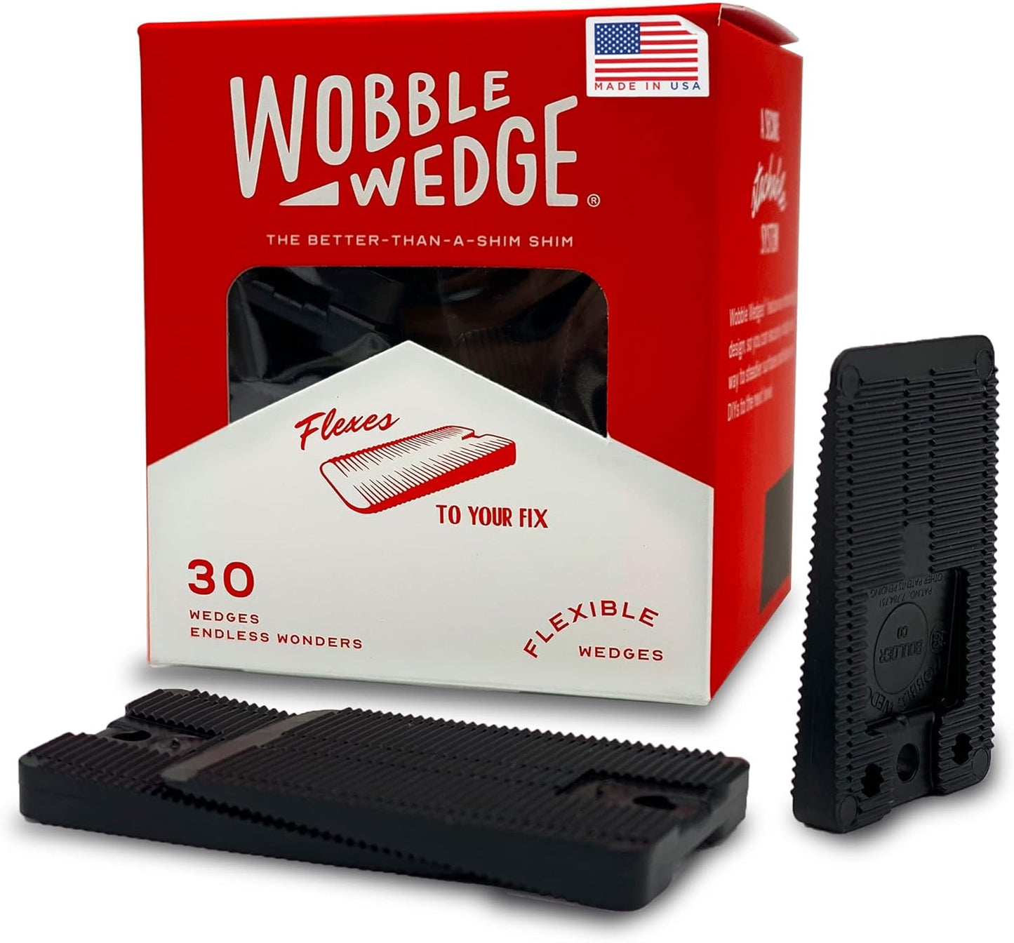 Wobble Wedges Flexible Plastic Shims, 30 Pack - Made in USA - Multi-Purpose Shim Wedges for Home Improvement & Work - Plastic Wedge, Table Shims for Leveling, Toilet & Furniture Levelers - Black