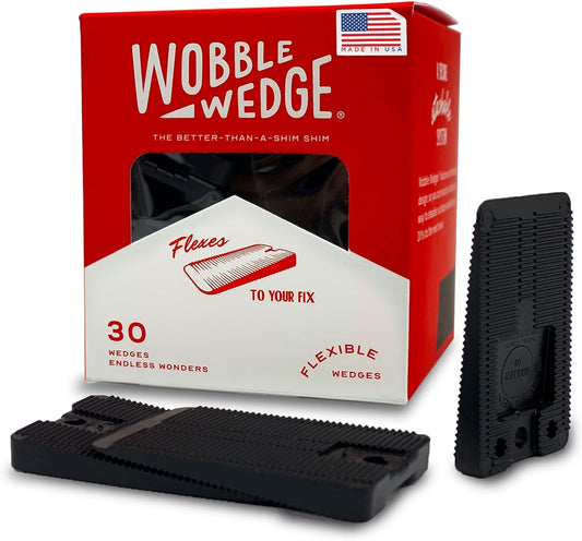 Wobble Wedges Flexible Plastic Shims, 30 Pack - Made in USA - Multi-Purpose Shim Wedges for Home Improvement & Work - Plastic Wedge, Table Shims for Leveling, Toilet & Furniture Levelers - Black