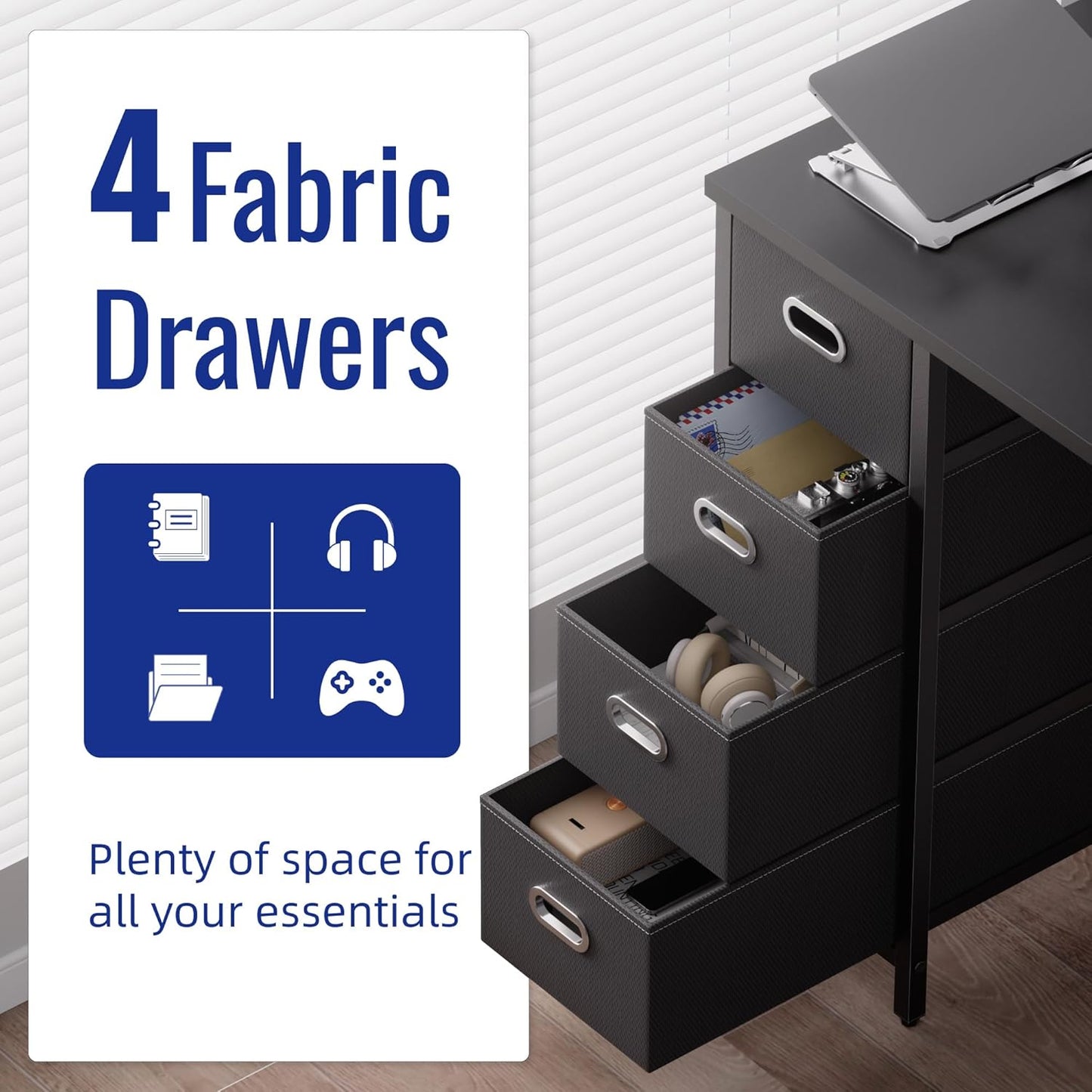 Pamray 40 Inch Computer Desk with 4 Drawers Small Office Desk for Home Bedroom Study Writing Simple Modern Computer Table Black