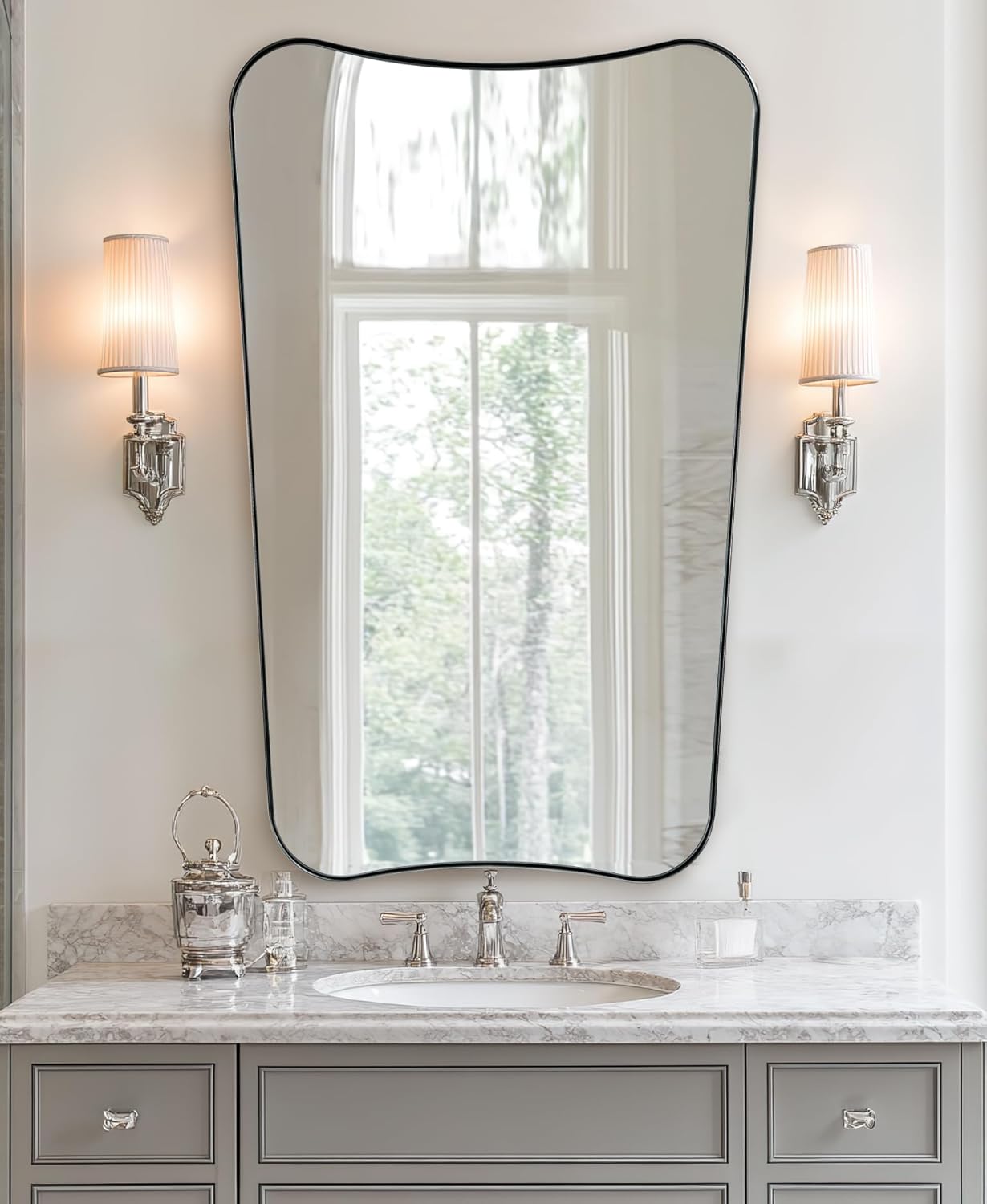 ANDY STAR 26x38 Inch Bathroom Mirror, Brushed Nickel Asymmetrical Mirror, Large Decorative Mirror, Modern Bathroom Mirror with Sophisticated Design, Wall Mount Vertically Only