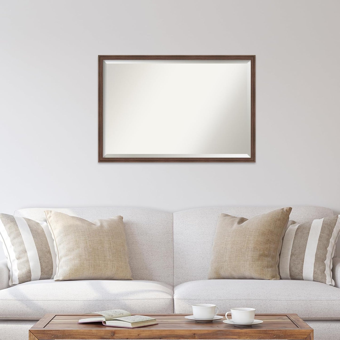 Amanti Art Brown Wall Mirror 26x38 Florence Medium Brown Rectangle Bathroom Mirror for Wall Decor Living Room, Large Casual Frame, Hangs Horizonally and Vertically, Bathroom Decor, Beveled Edge