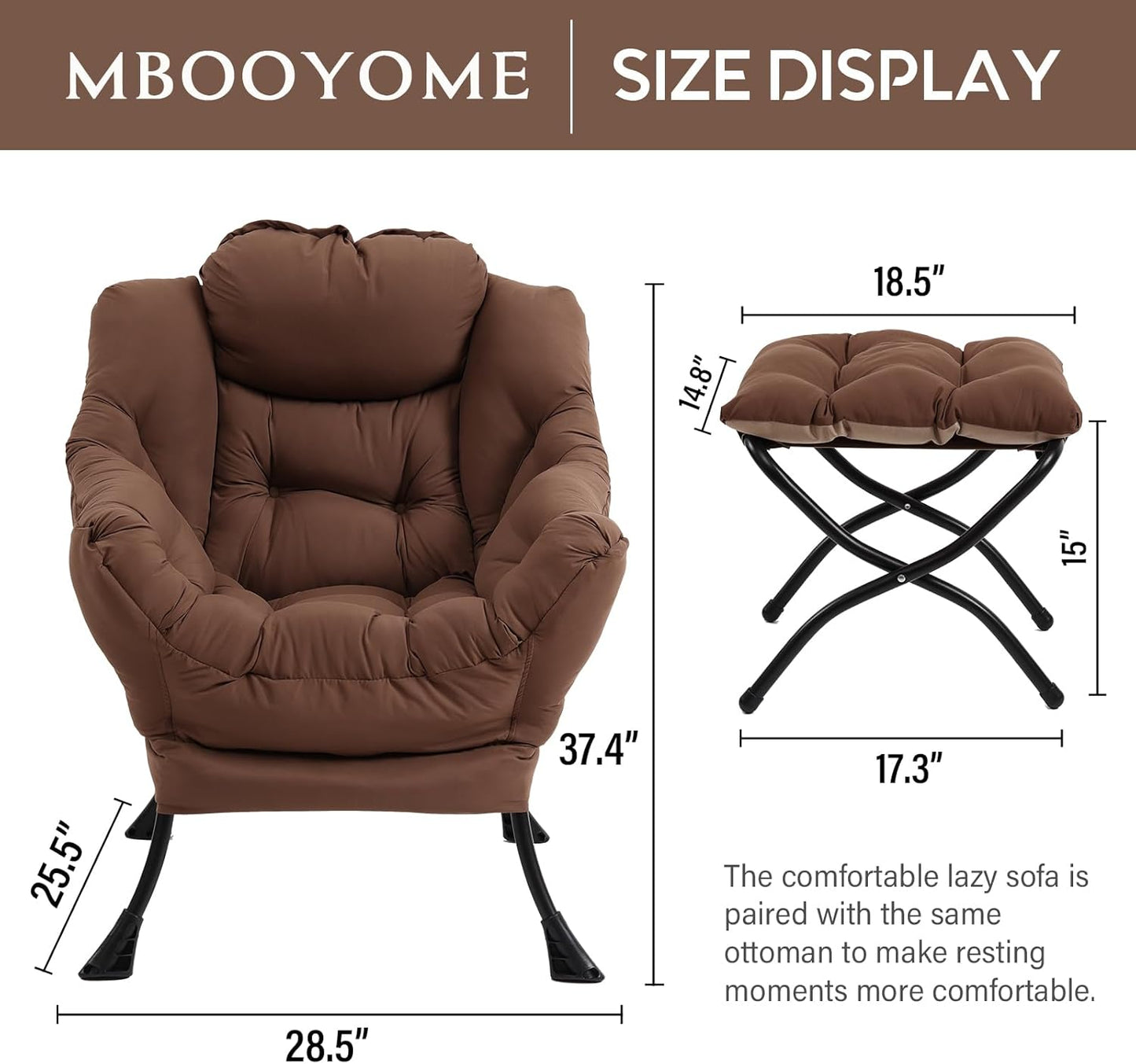 Lazy Chair with Folding Ottoman, Modern Accent Lounge Armchair with Armrests and a Side Pocket & Foldable Footstool, Leisure Reading Chair for Living Room, Bedroom, Dorm & Office, Dark Brown