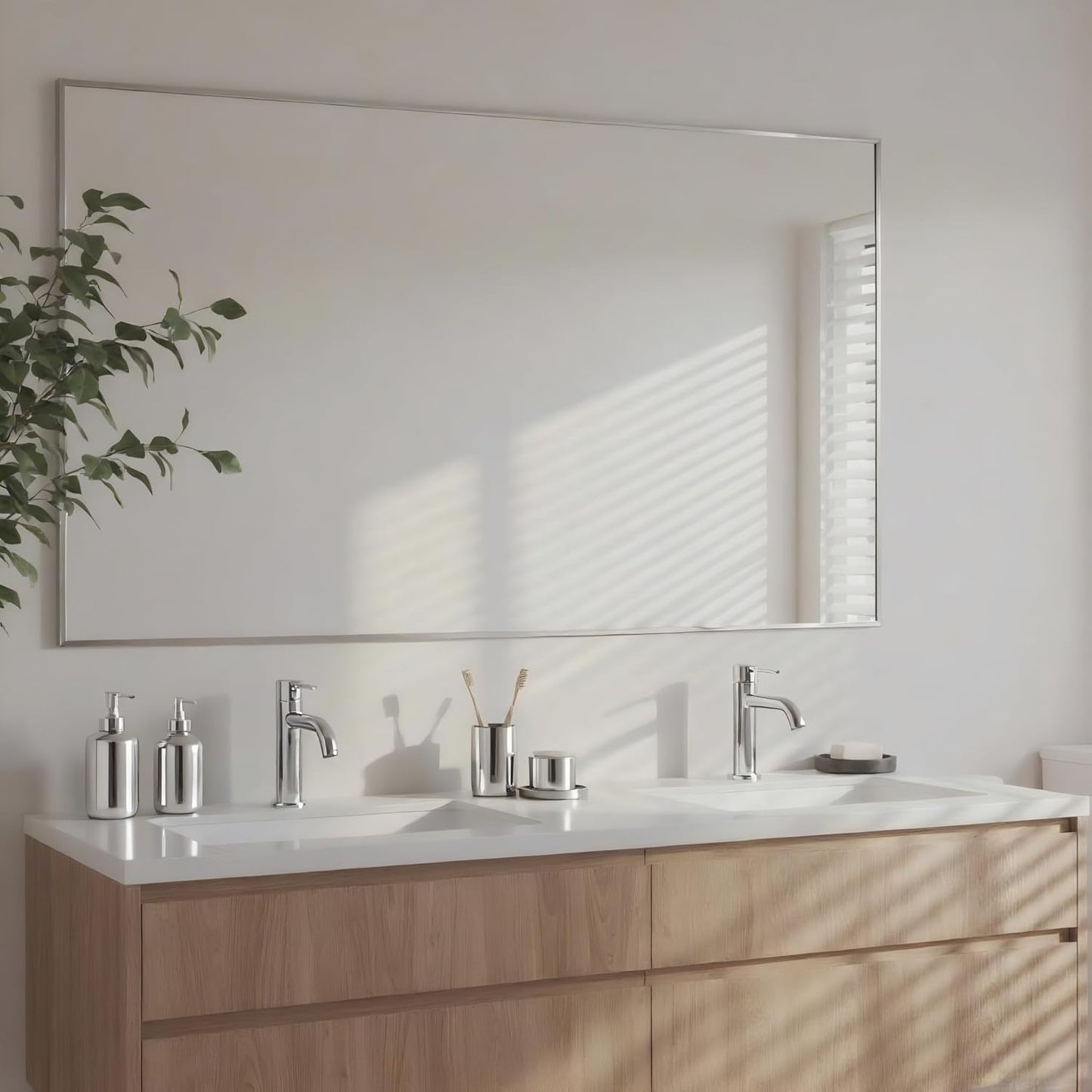 24x40 Inch Nickel Bathroom Mirror for Wall, Aluminum Frame Rectangle Rectangular Vanity Mirror, Modern Large for Bedroom, Living Room, Horizontal or Vertical