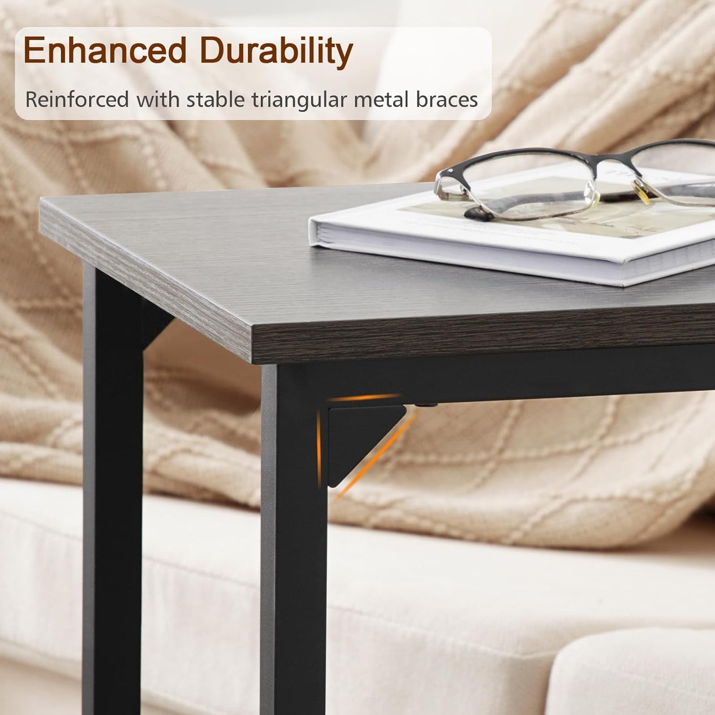 AMHANCIBLE C Shaped End Table Set of 2, Couch Tables That Slide Under, TV Tray Snack Table for Sofa, Small Side Table for Couch, Small Space, Living Room, Dark Grey, HET02CDG