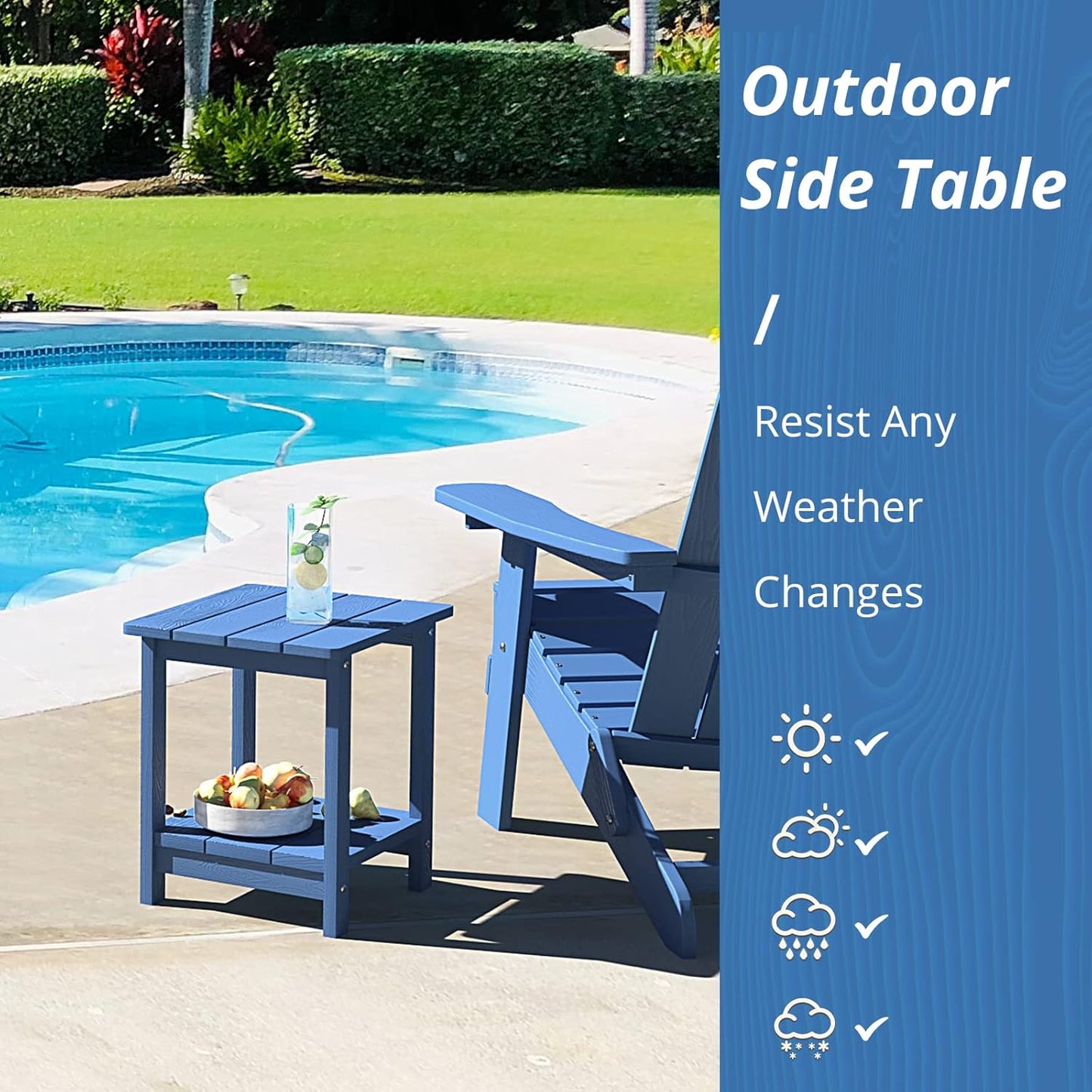 LUE BONA Adirondack Outdoor Side Table, 2-Tier Navy Blue HDPS Patio End Table Weather Resistant, Morden Side Table for Patio, Pool, Porch