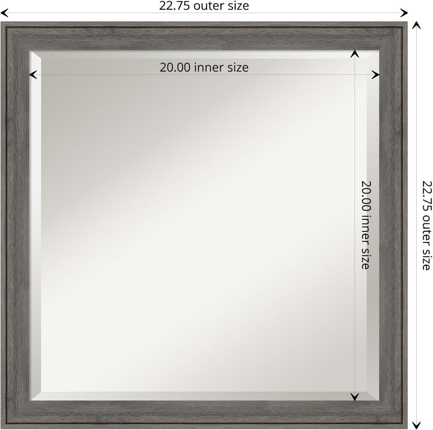 Amanti Art Grey Wall Mirror 23x23 Regis Barnwood Grey Narrow Square Bathroom Mirror for Wall Decor Living Room, Medium Rustic Farmhouse Wood Frame, Hangs Horizonally and Vertically, Bathroom Decor