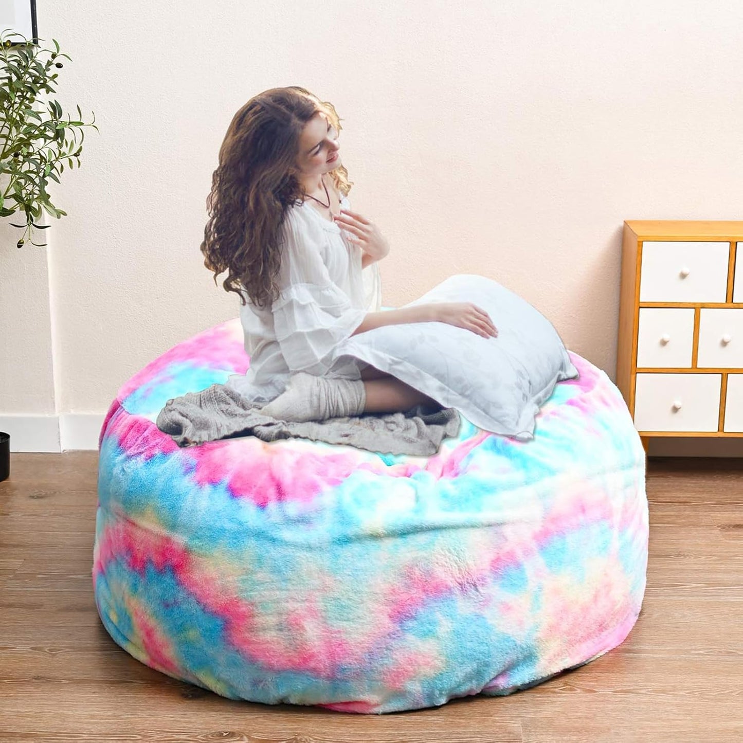 Bean Bag Chair for Adults Kids Without Filling Comfy Fluffy Giant Round Beanbag Lazy Sofa Cover for Reading Chair Floor Chair, 6FT, Multicolored