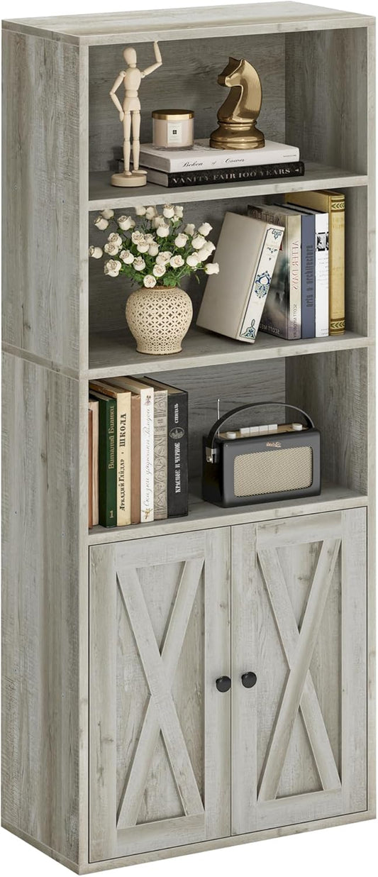 IRONCK Industrial Bookshelves and Bookcases with Doors 11.8 in Depth Floor Standing 5 Shelf Display Storage Shelves Bookcase Home Decor Furniture for Home, Office, Living Room, Bedroom