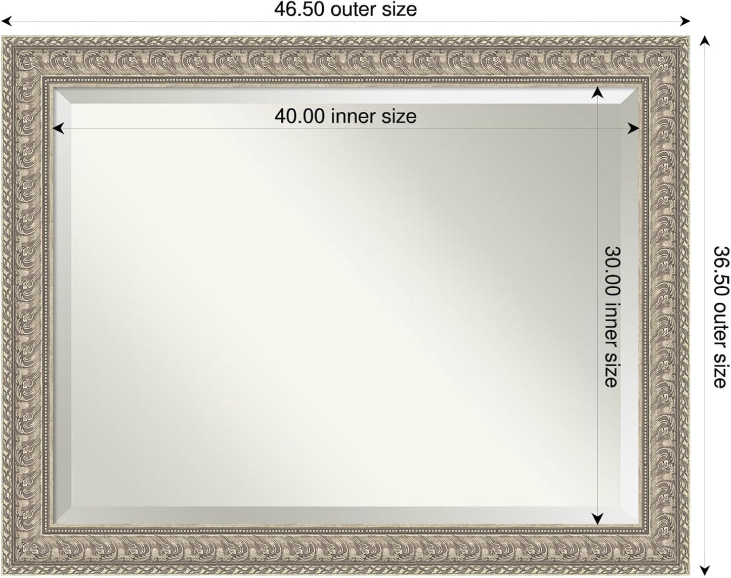 Amanti Art Silver Bathroom Mirror for Over Sink, 37x47 Sydney Silver Rectangle Vanity Mirror, X-Large Traditional Frame, Hangs Horizonally and Vertically, Bathroom Wall Decor, Beveled Edge