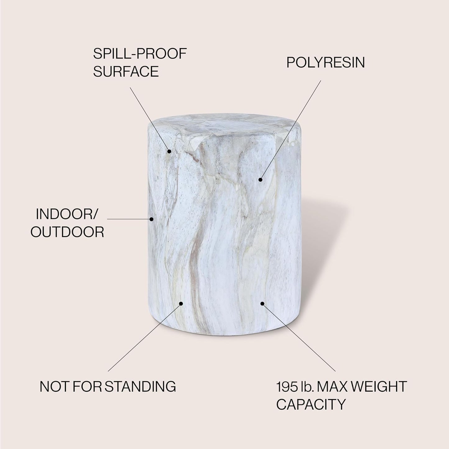 JONATHAN Y TBL1101B Troy 16" Modern Minimalist Faux Marble Column Indoor/Outdoor Indoor/Outdoor Accent Table Modern, Contemporary, Minimalist, Transitional for Living Room, Garden, Patio, Gray/Gold