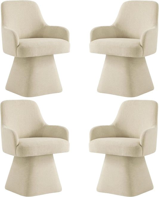 Swivel Dining Chairs Set of 4, Mid Century Modern Chairs Fabric Upholstered Armchair with Armrest & Ergonomic Backrest for Dining Room, Kitchen, Bedroom, Living Room, Sand, 4 Boxs