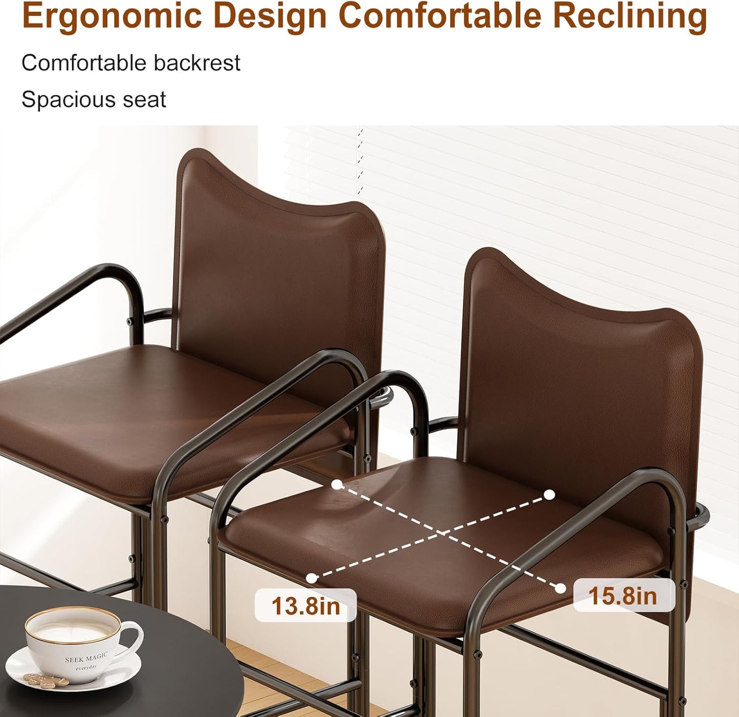 GILLAS Set of 2 Bar Stools with Backrest and Armrest, 36.2" PU Leather Counter Height Stools, Industrial Bar Chairs for Kitchen Island, Home Bar, Brown