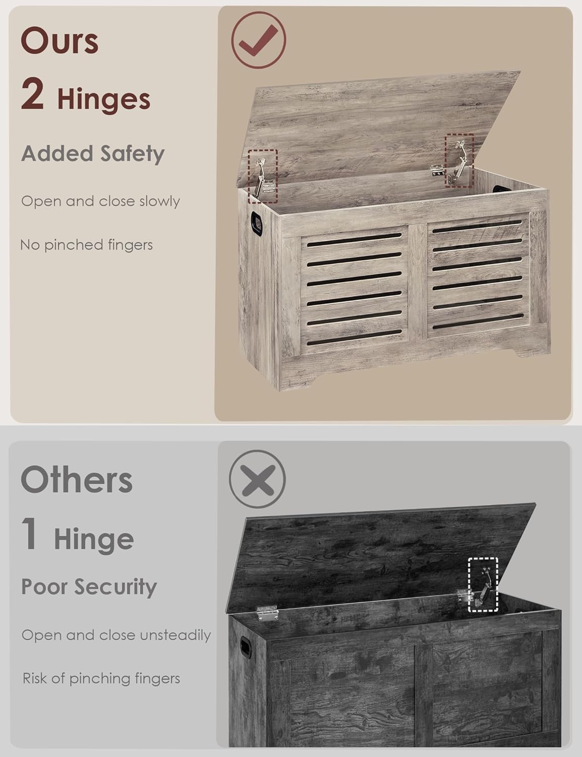 DINZI LVJ Storage Chest, Wooden Toy Box Organizer with 2 Safety Hinges, Flip-top Entryway Shoe Bench, Good Ventilation, Retro Storage Bench for Living Room, Bedroom, Easy Assembly, Greige